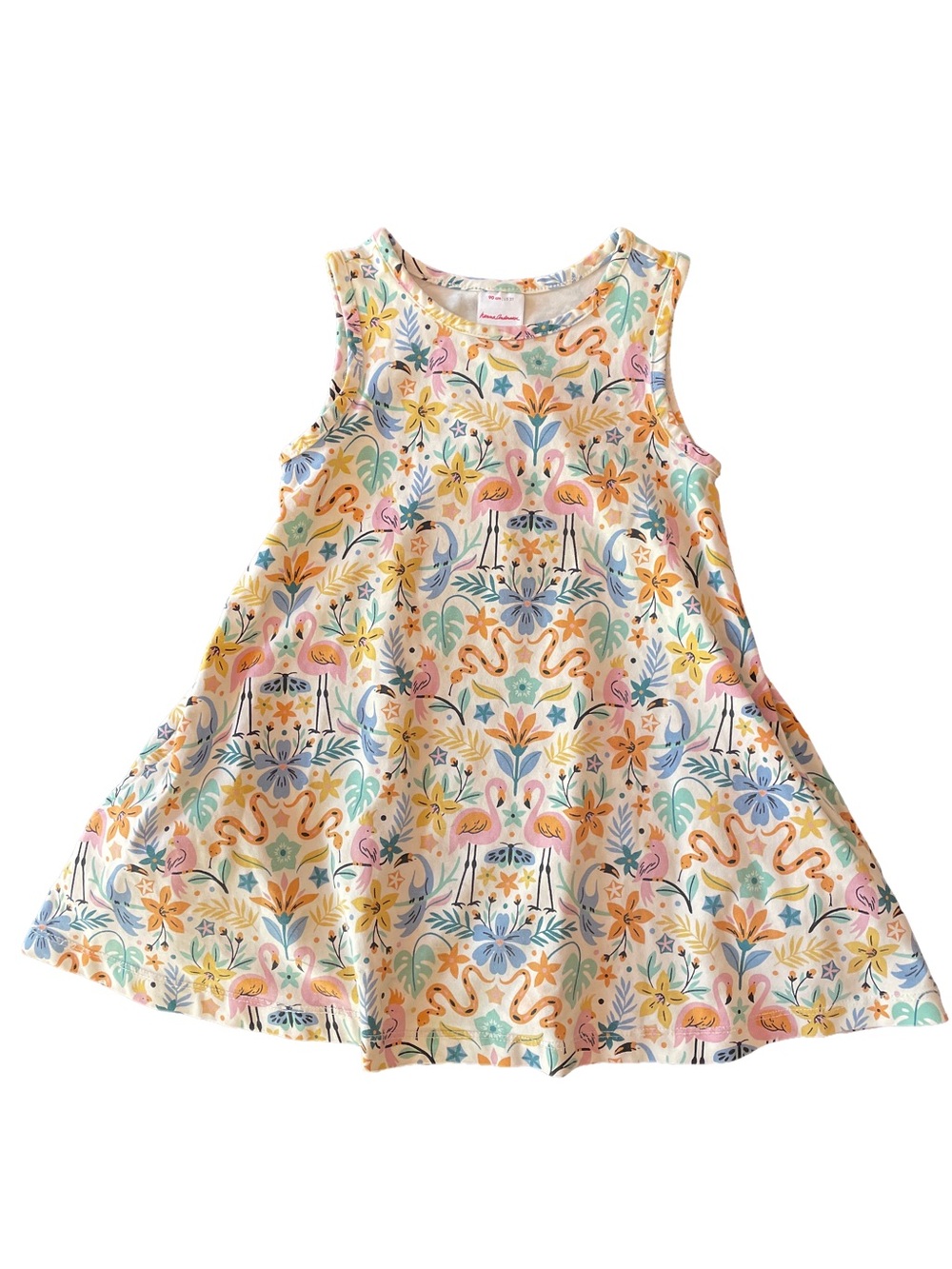 Hanna Andersson Swing Dress with Tropical Bird & Floral Print - Pastel Multi